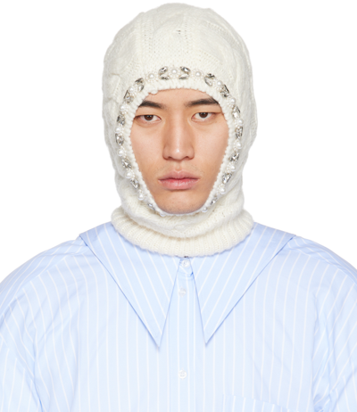 Simone Rocha Ssense Exclusive Off-white Beaded Balaclava In Ivory/pearl/clear