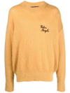 PALM ANGELS YELLOW PALM-MOTIF CREW-NECK JUMPER