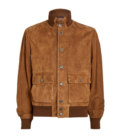 Ralph Lauren Purple Label Suede Bomber Jacket In Cacao