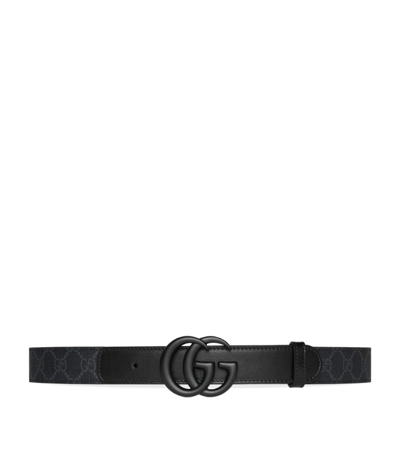Gucci Gg Supreme And Leather Double G Belt In Black