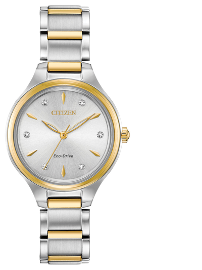 Citizen Eco-drive Women's Corso Diamond-accent Two-tone Stainless Steel Bracelet Watch 29mm In White