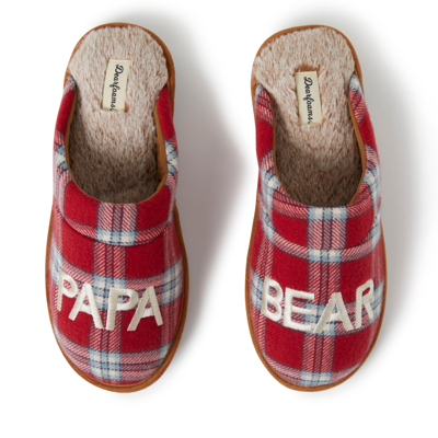 Dearfoams Men's Uncle Bear Red Plaid Scuff Slippers