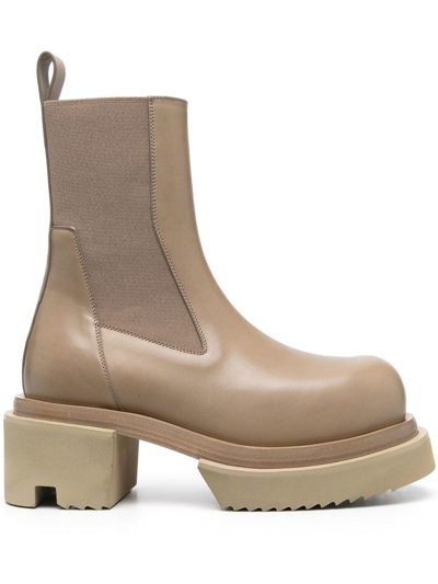 Rick Owens Beatle Bogun Leather Ankle Boots In Brown