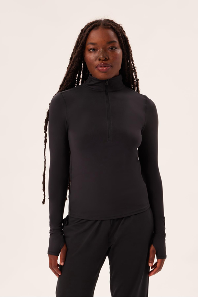 Girlfriend Collective Black Reset Mock Neck Half Zip