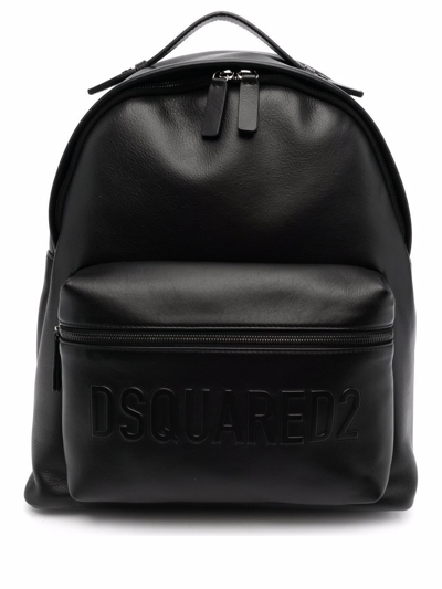 Dsquared2 Logo-embossed Leather Backpack In Black