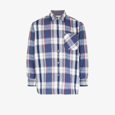 Phipps Blue Check Print Flannel Shirt In White