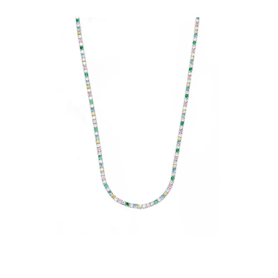 Hatton Labs Sterling Silver Rainbow Crystal Tennis Necklace