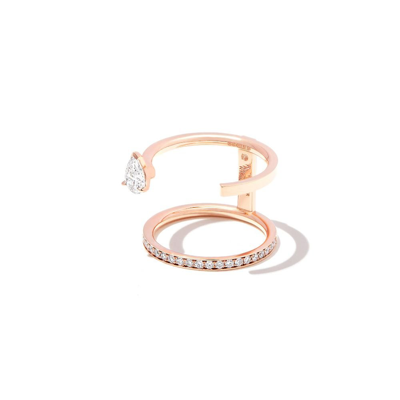 Repossi 18k Rose Gold Serti Sur Vide Two Row Diamond Ring In Pink