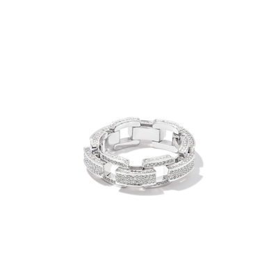 Shay 18k White Gold Deco Link Chain Diamond Ring In Silver