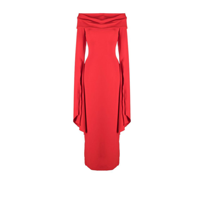 Solace London Red Arden Off-the-shoulder Trumpet Sleeve Maxi Dress