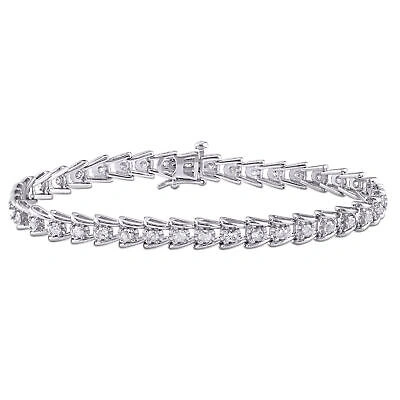 Pre-owned Amour Sterling Silver 2ct Tdw Round Diamond Tennis Bracelet In White