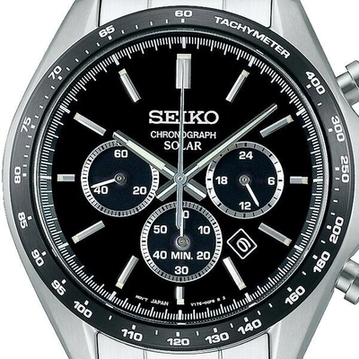 Pre-owned Seiko Selection Sbpy167 Solar Chronograph Men's Watch Black Silver Authentic