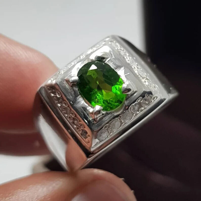 Pre-owned Handmade Unheated Green Garnet Ring Tsavorite Garnet Ring Tamra Yaqoot Ring Mens Garnet