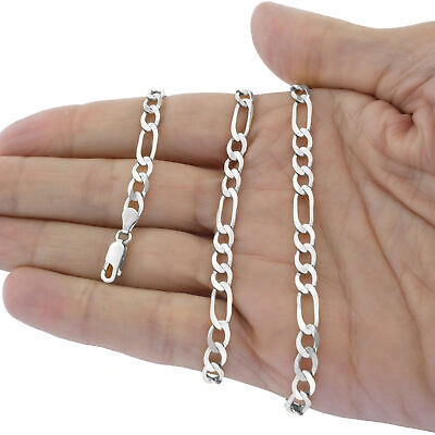 Pre-owned Nuragold 14k Solid White Gold Mens 7.5mm Wide Figaro Italian Link Chain Necklace 20"- 30"