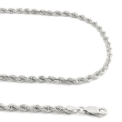 Pre-owned Nuragold 10k White Gold 3mm Diamond Cut Rope Italian Chain Pendant Necklace Mens 28"