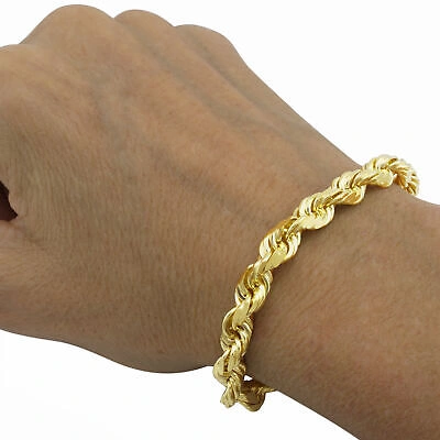 Pre-owned Nuragold 14k Yellow Gold Solid 8mm Mens Diamond Cut Rope Chain Link Bracelet 7.5" - 9"