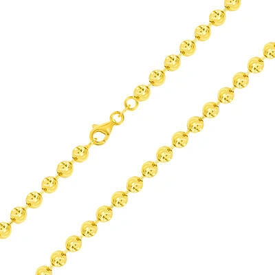 Pre-owned Nuragold Mens 10k Yellow Gold Solid 4mm Diamond Moon Cut Bead Ball Chain Necklace 20"
