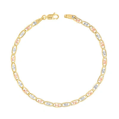 Pre-owned Nuragold 14k Solid Yellow Rose White Tri Gold 3mm Valentino Chain Womens Bracelet 7.5"