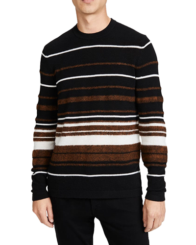 Pre-owned Blend Theory Mens Black Striped Hilles All Cashmere Crew Neck Sweater Xlarge Xl 3928-7