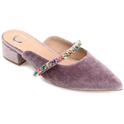 Journee Collection Women's Jewel Rhinestone Embellished Velvet Slip On Flats In Purple