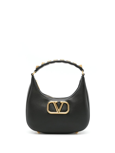 Valentino Garavani Stud Sign Hobo Bag In Black Calfskin Leather