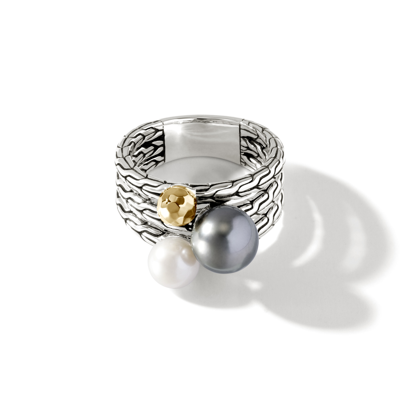John Hardy Pearl Multi Row Ring In Silver And Gold