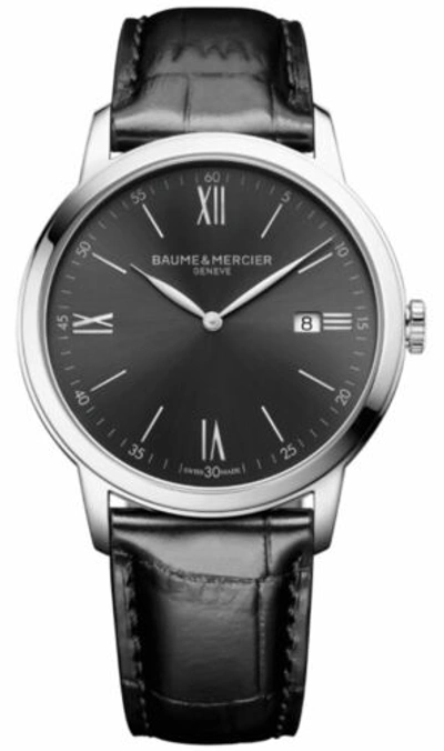 Pre-owned Baume Et Mercier Baume & Mercier Classima Gray Dial Black Leather Date Quartz Mens Watch Moa10416