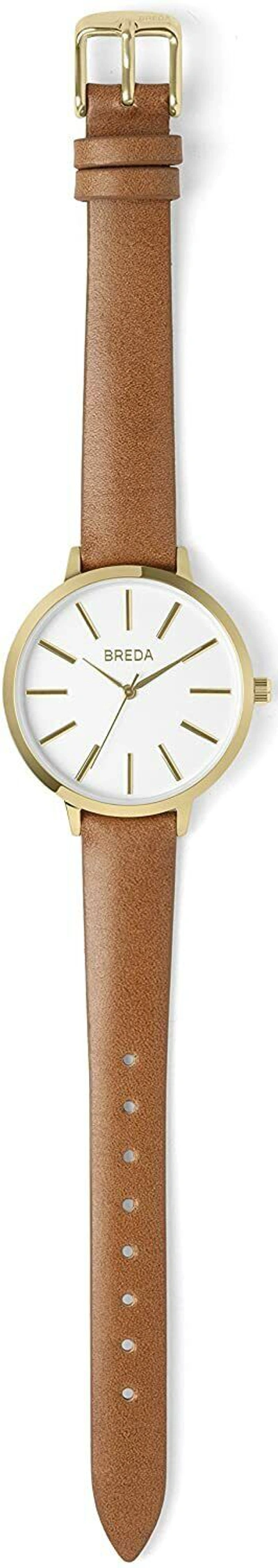 Pre-owned Breda 'joule' 1722h Slim Gold Round Analog Quartz Brown Leather Watch 37mm N.i.b