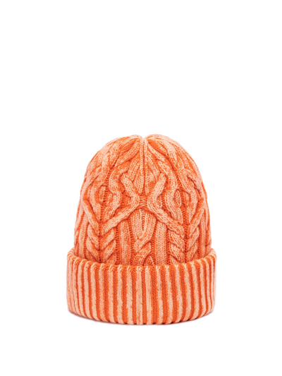 Altea Faded-effect Cable-knit Beanie In Rosso