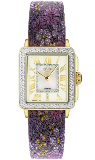 Pre-owned Gv2 By Gevril Women's 12305f Padova Diamond Mop Dial Floral Leather Swiss Watch