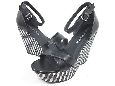 Pre-owned Pour La Victoire , Bonita Sandal Wedge, Womens, Black, Us 8.5m, Euro 38.5,