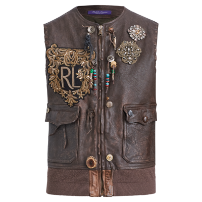 Pre-owned Ralph Lauren $4,990  50th Anniversary Collection Hamlin Leather Bomber Vest In Brown