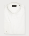 Emporio Armani Men's Hidden Button Placket Tuxedo Shirt In Solid Dark Brown