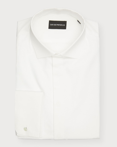 Emporio Armani Men's Hidden Button Placket Tuxedo Shirt In Solid Dark Brown