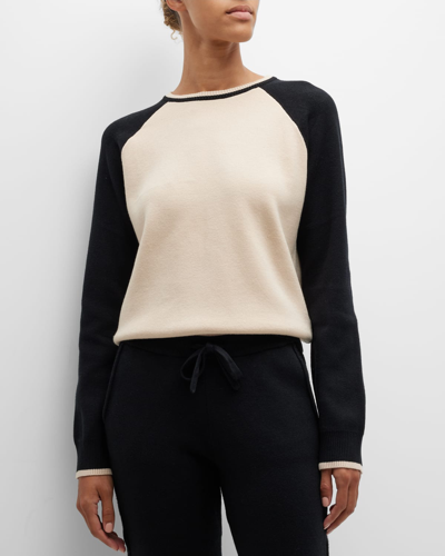 Monrow Supersoft Colorblock Sweater In Black Off White