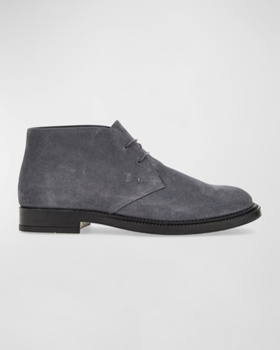 Tod's Men's Water-repellent Leather Chukka Boots In Dk Grey