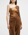 Tom Ford Glossy Metallic One-shoulder Cashmere Top In Bronze
