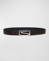 SANTONI MEN'S RECTANGLE S-BUCKLE REVERSIBLE LEATHER BELT