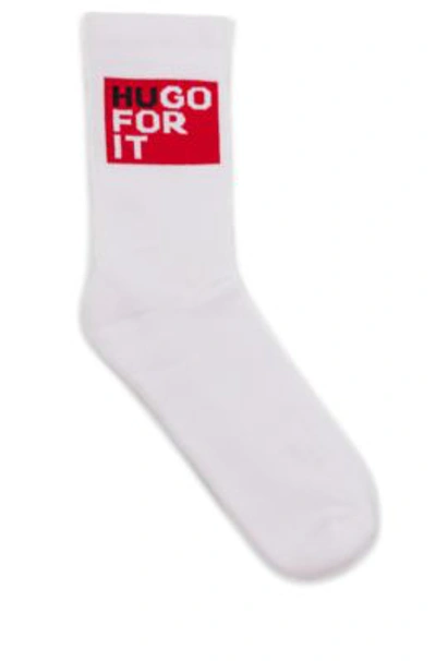 Hugo Quarter-length Socks In A Cotton Blend With Slogan In White