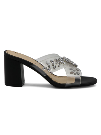 Adrienne Vittadini Women's Avenue Jeweled Clear Strap Slide Sandals Women's Shoes In Black