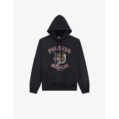 The Kooples Faded-effect Graphic Logo-print Cotton-jersey Hoody In Bla55