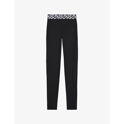 The Kooples Logo-waistband Mid-rise Stretch-woven Leggings In Bla01