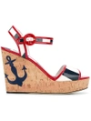 Dolce & Gabbana Woman Appliquéd Striped Faux Patent-leather And Cork Wedge Sandals White In Red