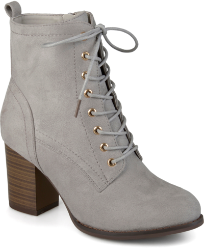 JOURNEE COLLECTION WOMEN'S BAYLOR LACE UP STACKED HEEL BOOTIES