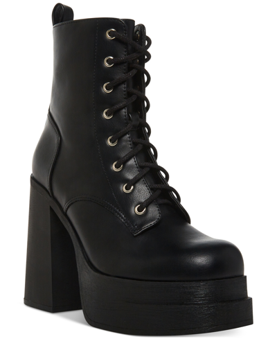 Madden Girl Driven Double Platform Lace-up Combat Booties In Black