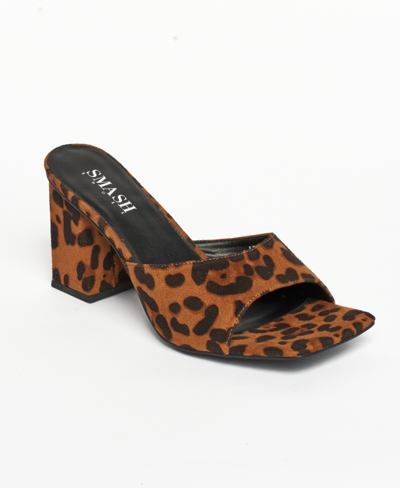 Smash Shoes Women's Jennifer Block Heels Mule Sandals - Extended Sizes 10-14 Women's Shoes In Leopard