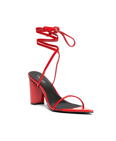 Smash Shoes Women's Onyx Wraparound Ankle Strap Dress Sandals In Red