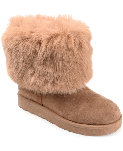 Journee Collection Women's Shanay Lug Sole Faux Fur Cold Weather Boots In Tan