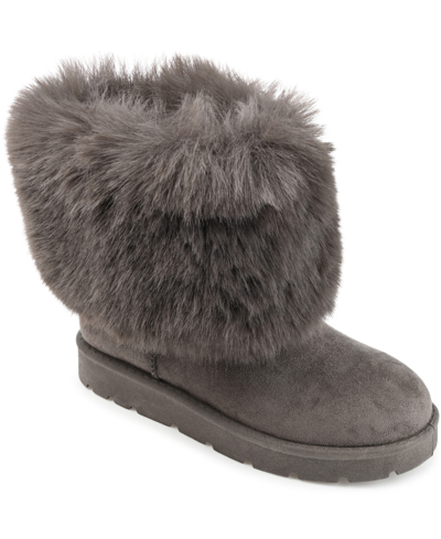 Journee Collection Women's Shanay Lug Sole Faux Fur Cold Weather Boots In Gray