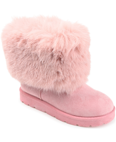 Journee Collection Women's Shanay Lug Sole Faux Fur Cold Weather Boots In Pink